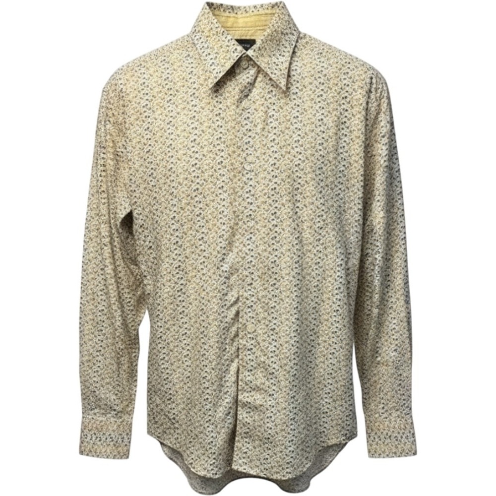 Claiborne Mens Yellow Blue Ditsy Floral Print Cotton Button Down Shirt Large